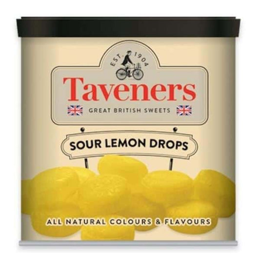 Taveners Drops Sour Lemon Tins 12x200g